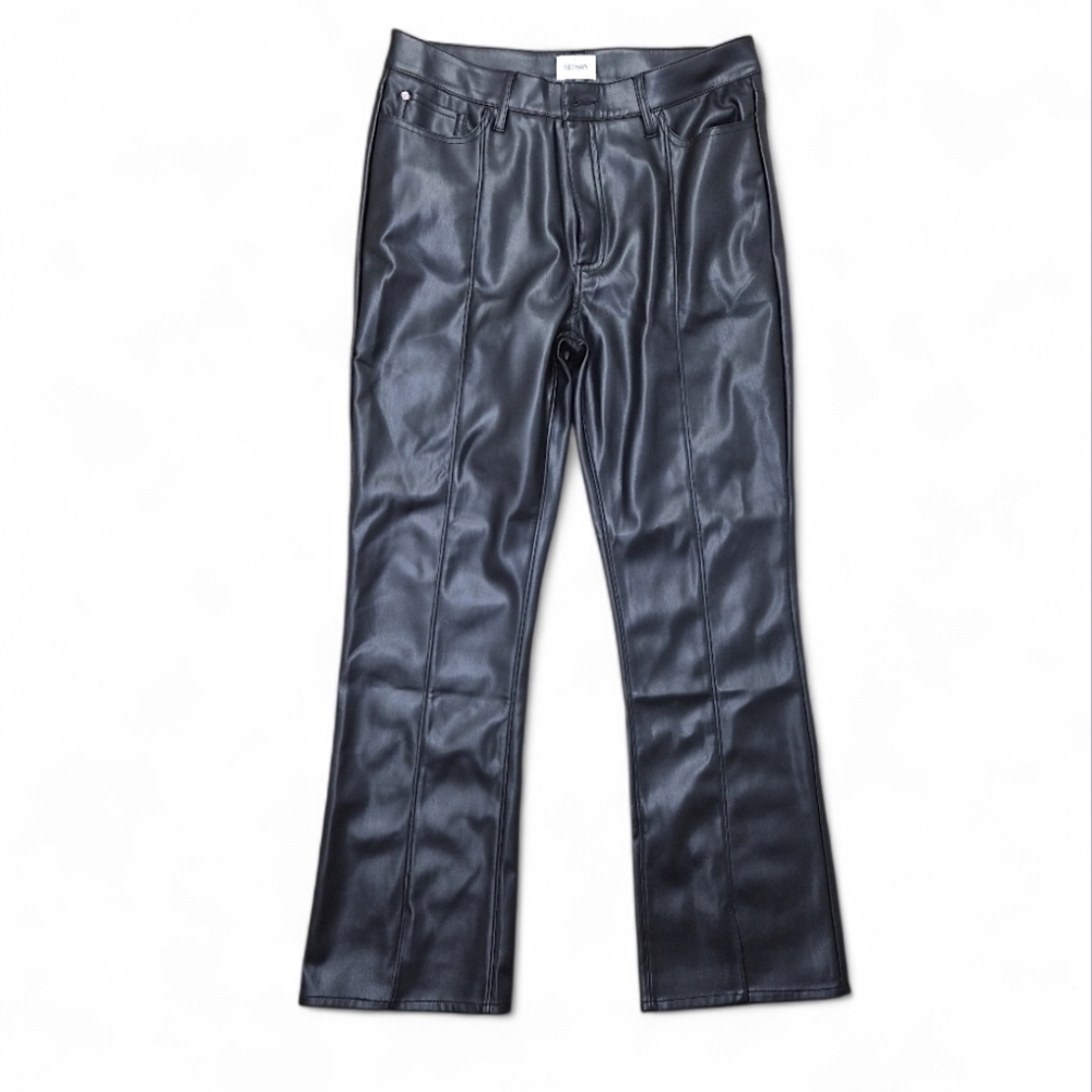 High Rise Faux Leather Bootcut Pants 31 Vent Slit Hem Modern Chic Night Out - Picture 9 of 16